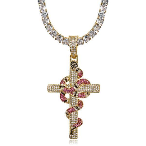 

animal snake necklaces & pendant 4mm tennis chain gold color bling cubic zircon men's hip hop copper necklace jewelry, Silver