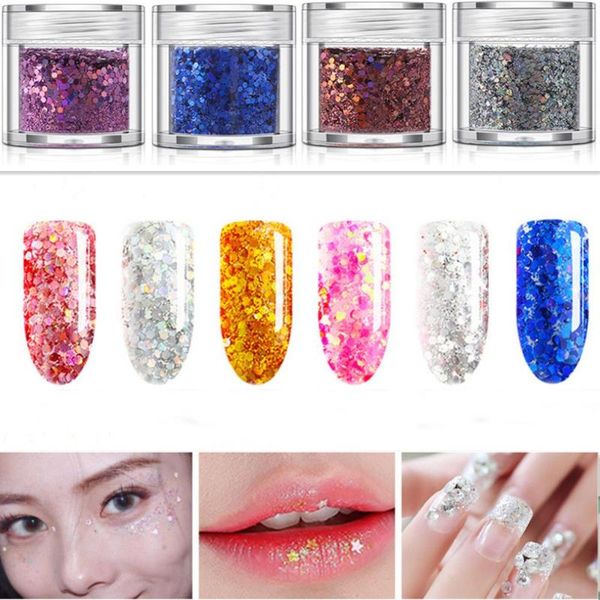 

1 box 3d nail glitter sequin powder colorful nail flakes paillettes spangle sparkly diy art decoration manicure accessories, Silver;gold