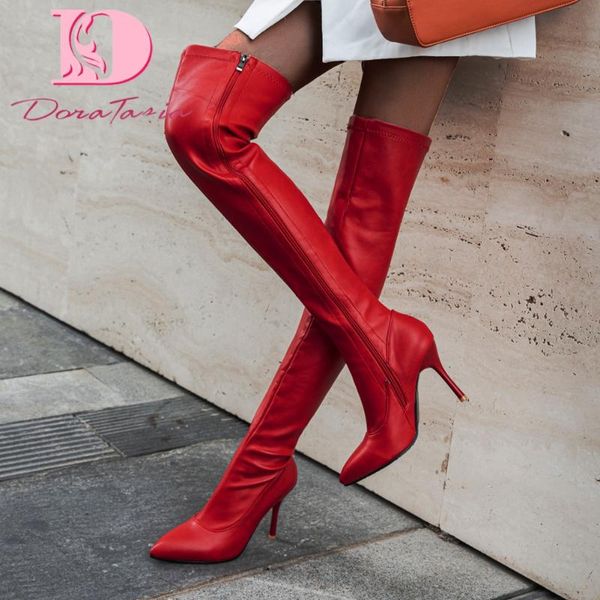 

doratasia new ladies party sexy над коленом boots мода тонкие высокие каблуки высокие сапоги женщин 2020 офиса обувь женщина, Black