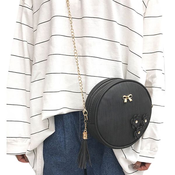 

new-women round sling bag shoulder beg tangan korea bags handbag(black)
