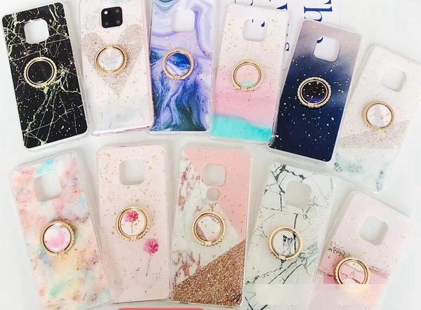 

360 finger metal ring case for huawei p30 lite p20 pro nova 3 3i 4 mate 20 y9 luxury marble foil sequin foil soft tpu confetti flake cover