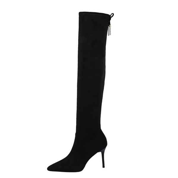 

women winter boots black slim thigh high stretch plush women long boots stiletto heel suede over the knee high heel