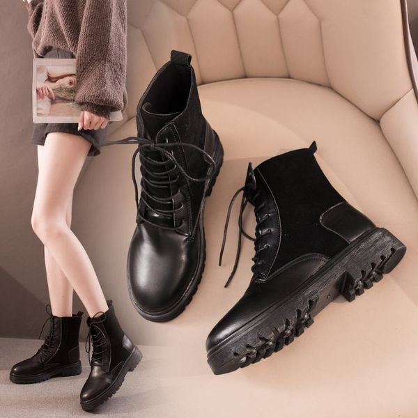 

british boots women's 2020 autumn and winter new korean style wild fashion thick-soled motorcycle boots ankle, Black