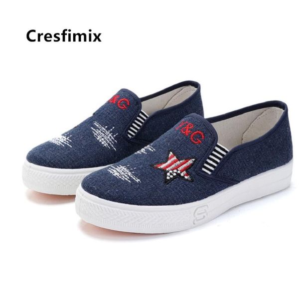 

cresfimix chaussures pour femmes women classic star printed loafers female casual shoes female slip on flats c5232, Black