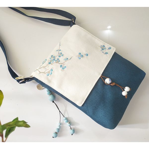 

cotton and linen embroidery japanese literary and leisure college ladies color matching fabric handmade shoulder diagonal bag