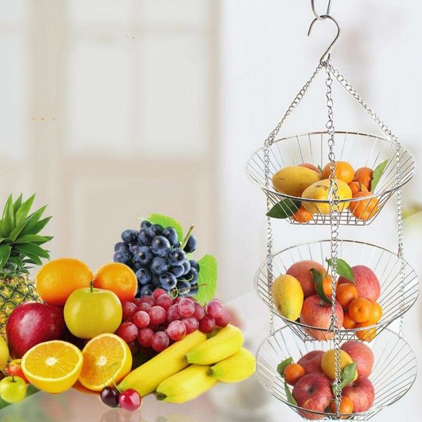

three-layer wrought iron fruit basket creative snack storage basket hanging living room decoration hollow rack lb90809