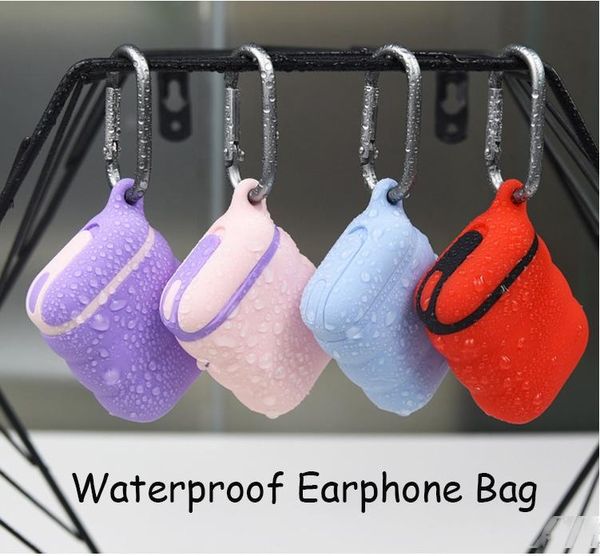 

waterproof bag cover for airpods case wireless bluetooth earphone soft silicone with hook cover for airpods 2 case headset funda