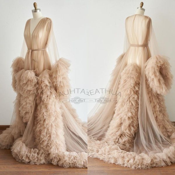 

champagne bridal night pajamas tulle women nightgowns pgraphy gown kimono party evening robe bathrobe sleepware, White;pink