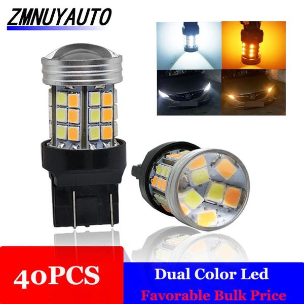 

40pcs dual color led 1157 bay15d p21/5w t20 7443 led bulb 3157 w21/5w fog lamp light driving light auto running white amber