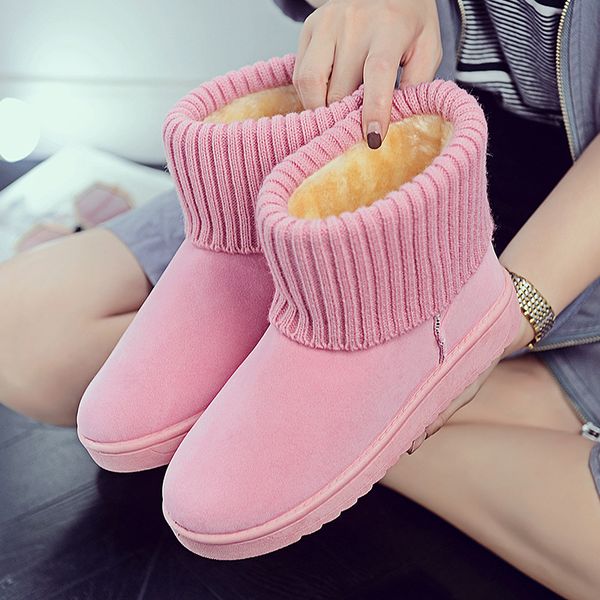 

2020 winter new flat bottom round wool mouth snow boots female cotton short tube plus velvet non-slip women's boots, Black