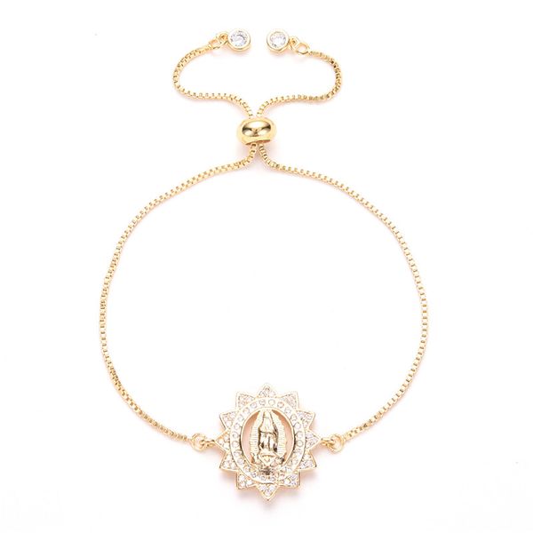 

charm bracelets micro pave cubic zirconia virgin maria mother gold chain adjustable bracelet pulsera mbr180155, Golden;silver