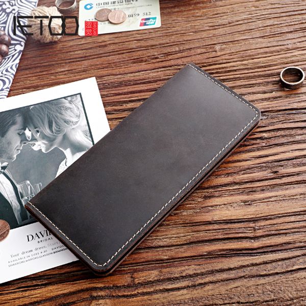 

aetoo vintage mad horse leather men's wallet, leather long wallet, youth vertical men's bag, Red;black