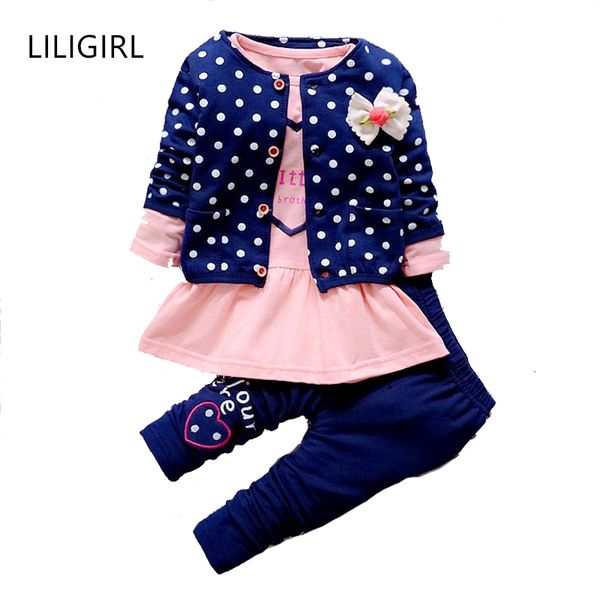 

liligirl kids baby girl clothing sets wave point clothing set for baby girls clothes suit children cartoon 3pcs suit c0922, Blue