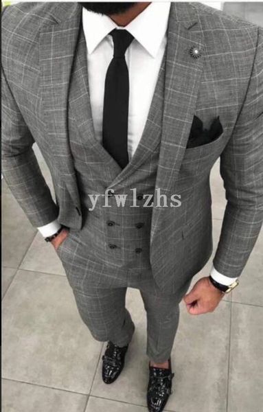 

handsome one button groomsmen notch lapel groom tuxedos mens wedding dress man jacket blazer prom dinner suits (jacket+pants+tie+vest) w303, Black;gray