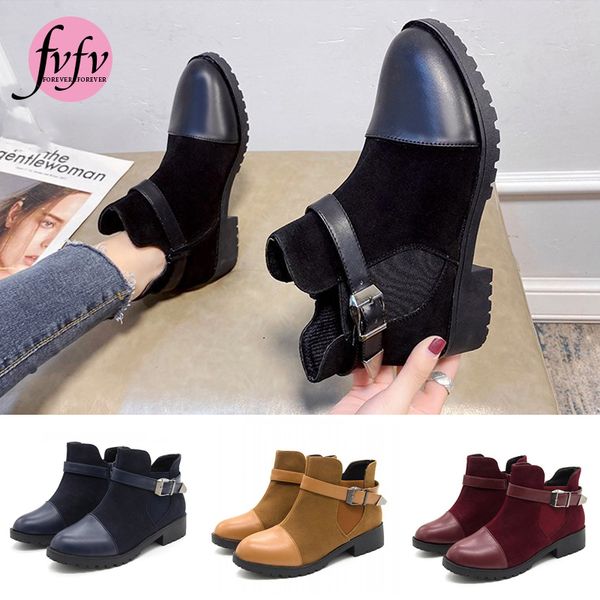 

fvfv]womens boots shoes female ankle new autumn flock british style plat platform boots 2020 plus size 11 bootie motorcycle, Black