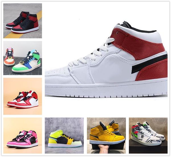 

mid new og 1 bred toe chicago mens basketball shoes spiderman unc royal blue travis scotts womens sneakers trainers with box, Black