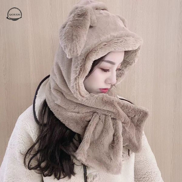

2020 New Ears Moving Hat Female Autumn and Winter Korean Version Thick Warm Ear Protection Hat Scarf One Student Lei Feng, Blue;gray