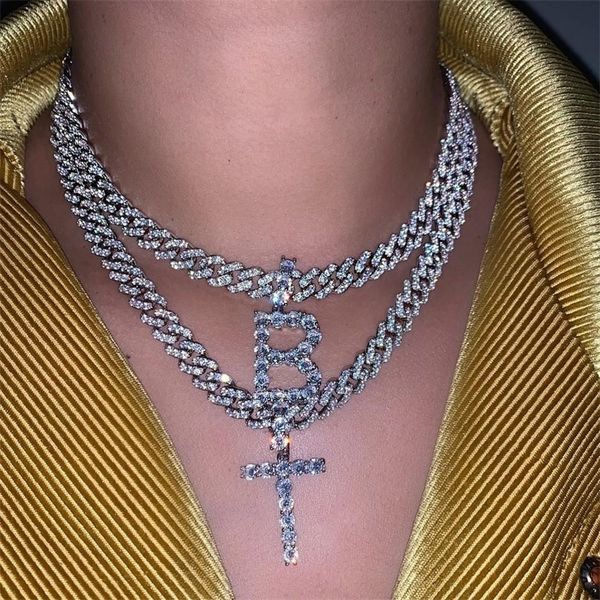 

2020 new iced out bling 10mm cz cuban link chain newize name 26 letter alphabet necklace jewelry mx200810, Silver