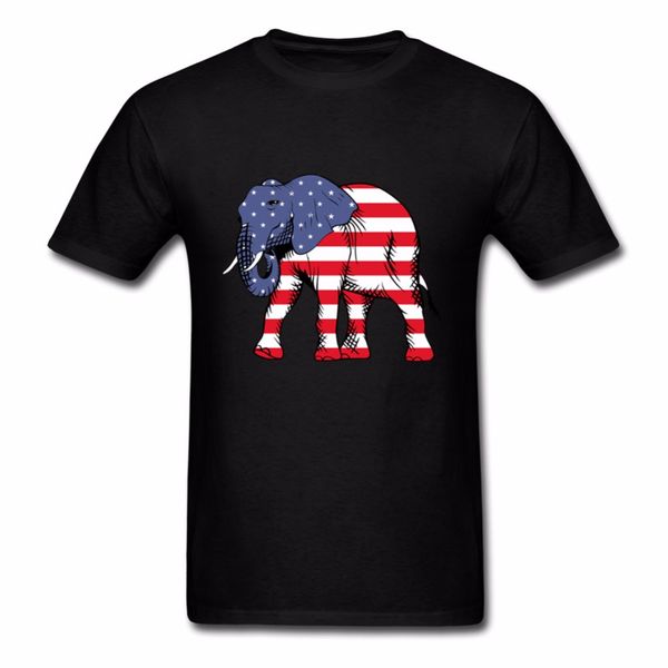 

american flag elephant men's t-shirt white t-shirt casual cotton print cartoon short-sleeved men's t-shirt