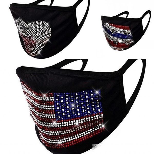 

america flags star heart respirator black face masks rhinestone reusable respirable mascherine washable fashion cloth custom 8 79jy c2