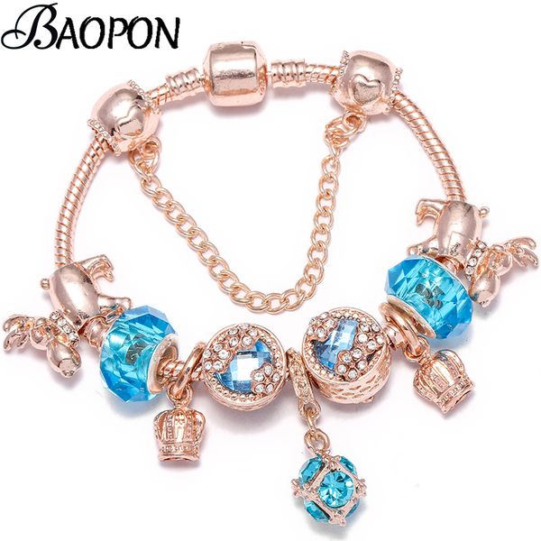 

charm bracelets 2021 trendy rose gold dangle charms for women love heart diy crystal beads fit fine femme xmas jewelry, Golden;silver