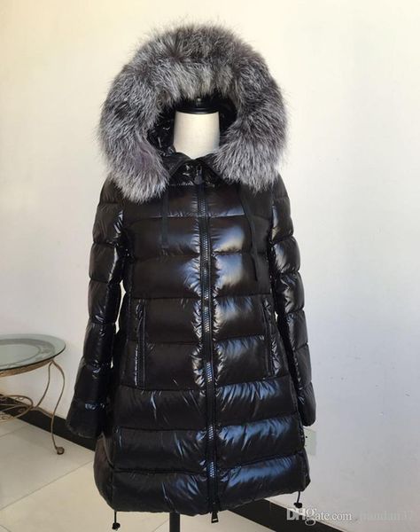 

special offer 2019 mwomen long down jacket silver fox fur collar down coat hooded thick winter parka black