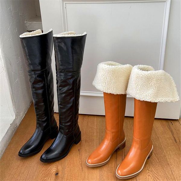 

new retro thick and velvet over the knee boots thick heel mid-heel ladies round toe boots winter ladies fashion, Black