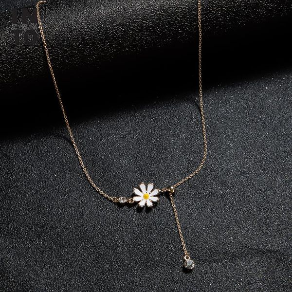 

pendant necklaces into crystal chain cute white flower pendants for women fashion jewelry daisy adjustable necklace party gift, Silver