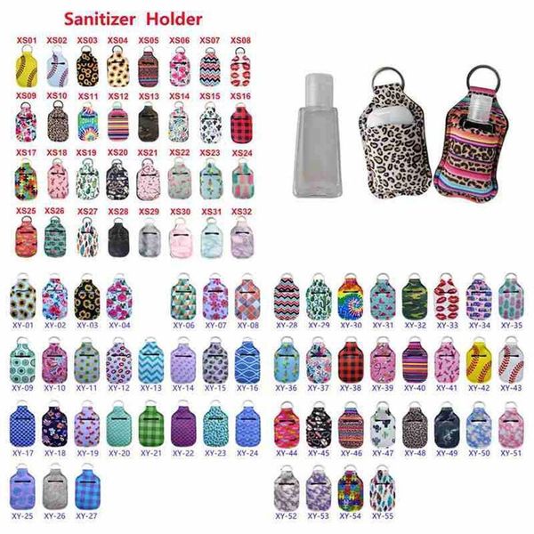 

98 styles neoprene hand sanitizer bottle holder 30ml lipstick holders lip cover handbag keychain pouch chapstick holder party favor fy8118