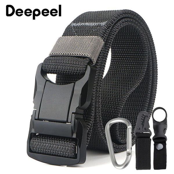 

deepeel 1pc 3.8*125cm men's aluminum safety buckle outdoor tactical belt light casual nylon weave waistband training battle belt, Black;brown