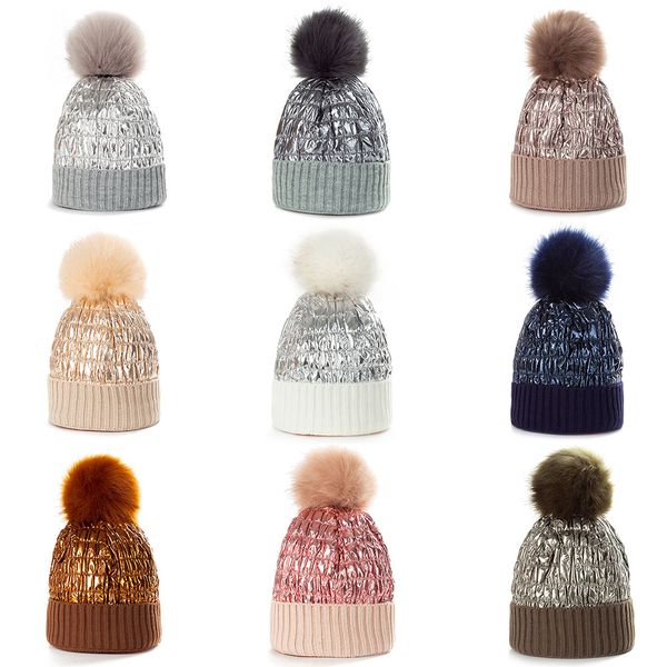

fashion winter women's hat glossy windproof design pom pom beanies hat thicken warm knitted skullies beanies female bonnet, Blue;gray