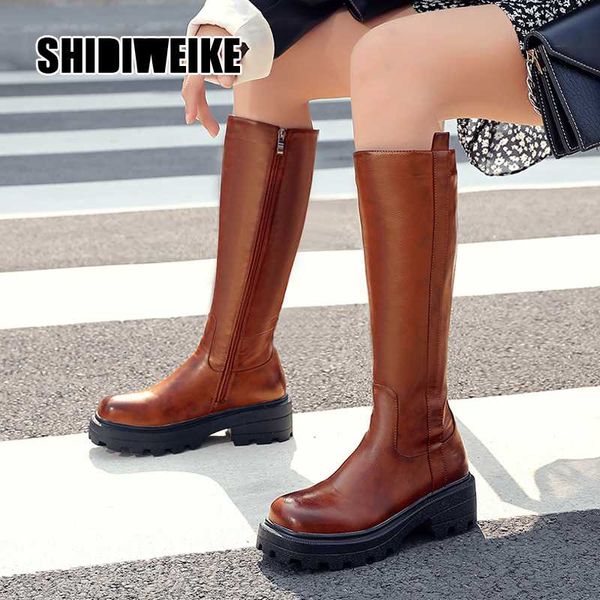 

высокие сапоги коричневые женщины урожай пу площади zipper колено загрузки кроссплатформенного keep warm квадратный носок обуви британский с, Black