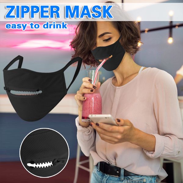

washable drink party masks anti pm2.5 cotton mouth straw zipper mask reusable face masks easy to drink costumes cosplay mouth cover