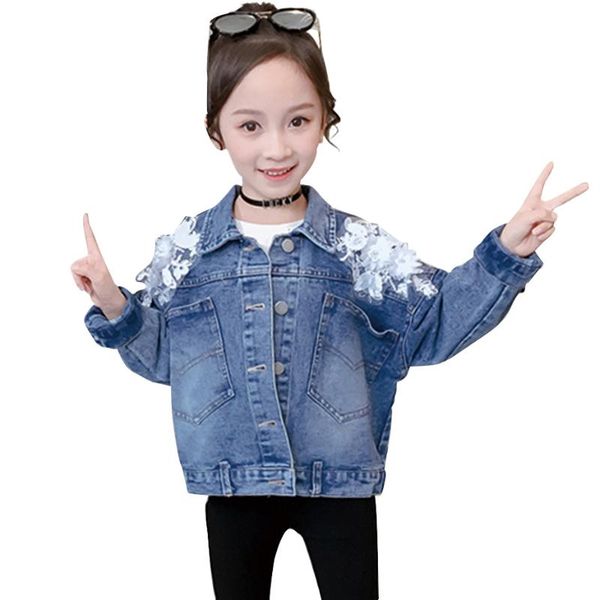 

jackets girls denim jacket floral girl coat casual children's spring autumn clothes for 6 8 10 12 14, Blue;gray
