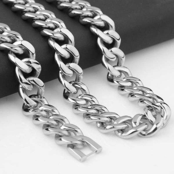 

15mm 7-40inch sporty heavy stainless steel link polished silver color cuban chain men's boy's necklace or bracelet daily jewelry