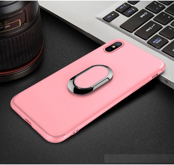 

creative metal ring phone holder case magnetic ring matte phone cover 360 for iphone xs xr xs max samsung with opp bag dhl
