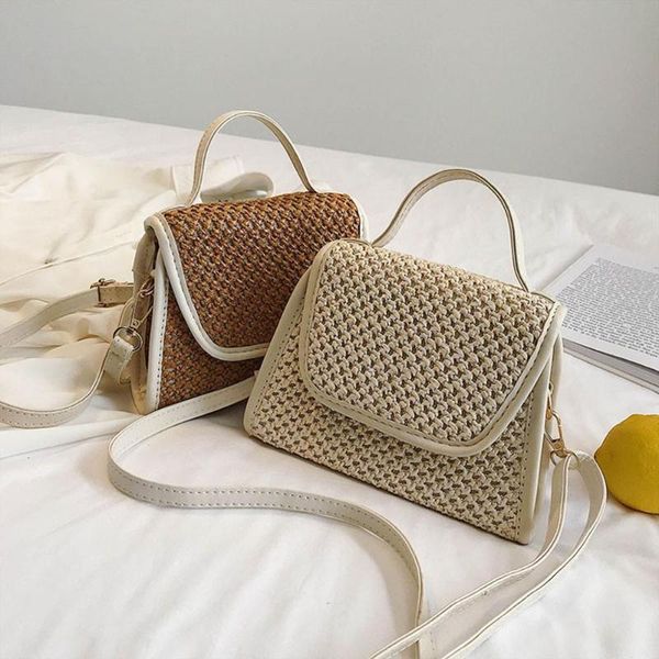 

casual rattan women handbags wikcer woven lady shoulder crossbody bag summer beach straw bag bali female small square purse 2020