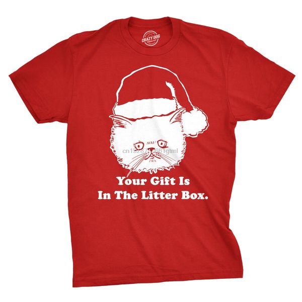 

mens gift is in the litter box funny crazy cat christmas holiday t shirt (red