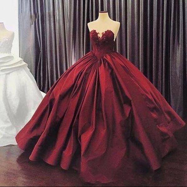 Weinrot Satin Prom süß 15 16 Kleider Einfache 2021 Applique trägerloser Korsett Rückenabschluss Abend Formale Kleid Quinceanera Plus Size