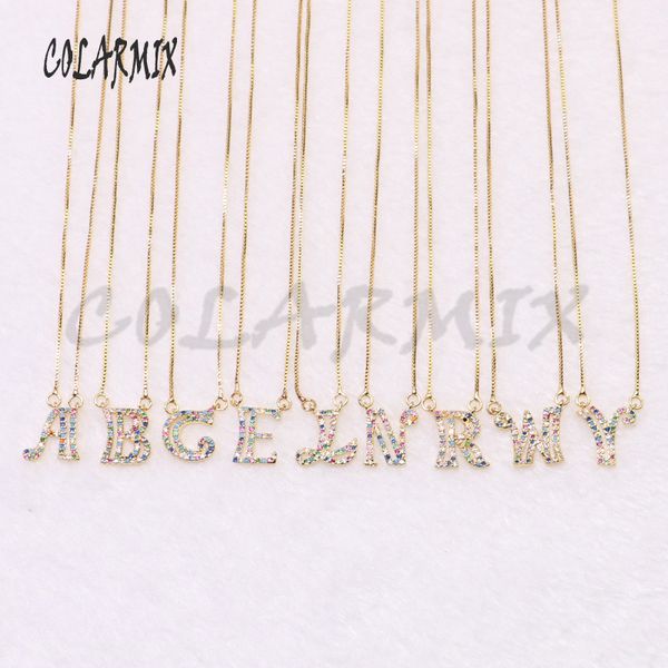 

6 pcs rainbow color alphabet letter pendant necklace cute tiny letter jewelry gift zircon pendant named jewelry necklace 5325, Silver