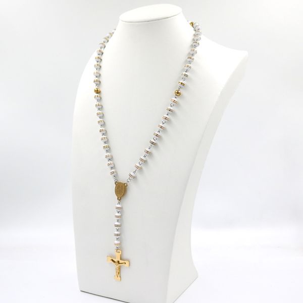 

1 wholesale promotions catholic religious women christian virgin mary rosary necklace jewelry polychrome crystal prayer beads, Silver