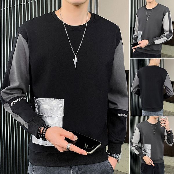

autumn new men's 2020 round neck sweater sweater fashion brand long sleeve loose youth base shirt exqxj, Black
