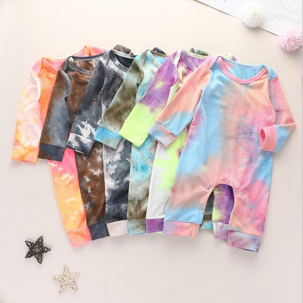 

2020 new spring autumn kids clothes baby tie dye romper long sleeve infants gradient color jumpsuits boys girls casual clothing, Blue