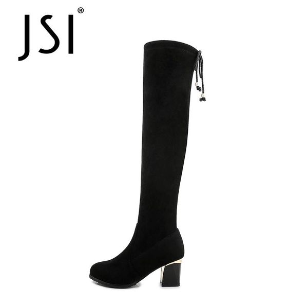 

jsi over-knee high boots woman winter warm round toe boots ladies lace square heel over-knee jo644, Black