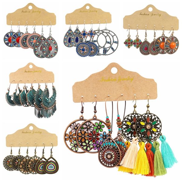 

vintage ethnic corful flower tassel dangle earrings set jhumka boho dripping oil big round earring jewelry 2020, Silver