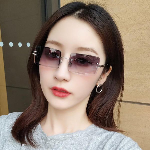 

small rectangle rimless women sunglasses summer traveling style sunglasses fashion uv400 eyewear luxury metal frame unisex, White;black
