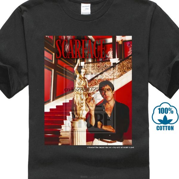 

men official scarface movie al pacino t shirt statue stairs cotton sm 4xl blacks cotton ing