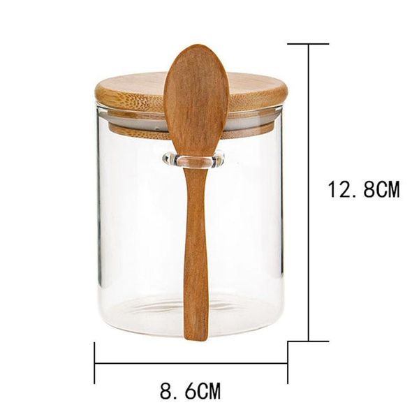 

storage bottles glass container with bamboo lid & spoon spices confectioner food sundries tea coffee sugar sealed kitchen mason jars