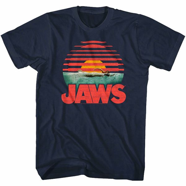 

official jaws swimmer sunset men's t shirt shark attack