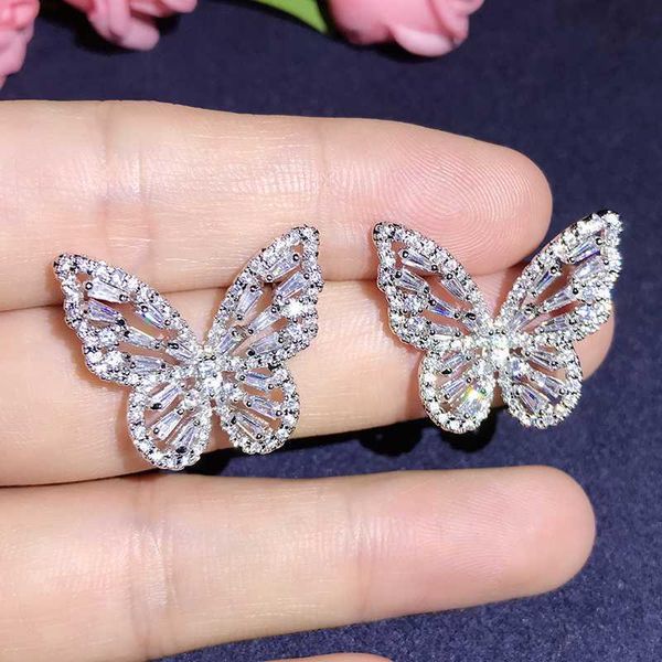 

women earrings creative cubic zirconia butterfly stud earrings elegant korean style sweety earrings for women, Golden;silver